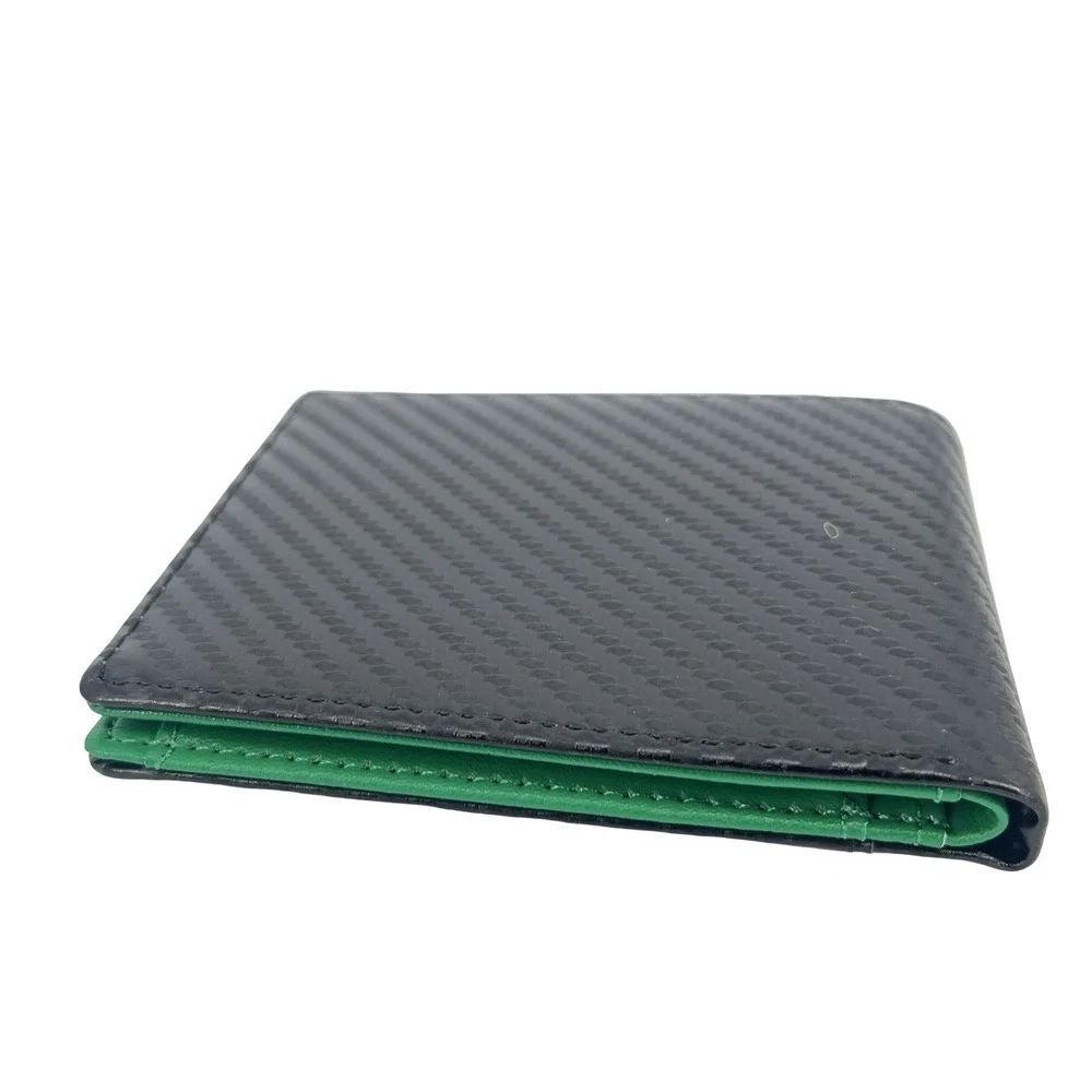 CIEPHIA Mens Bifold Wallet Black Green Carbon Fiber Look ID Window Slim EDC